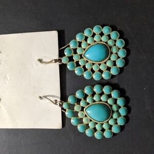 Gold Tone Turquoise Blue Colored Teardrop Statement Earrings